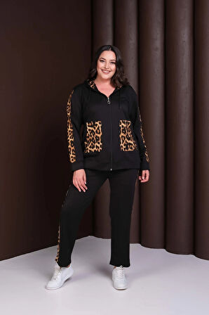 Kapüşonlu Leopar Desenli Alt-Üst Takım