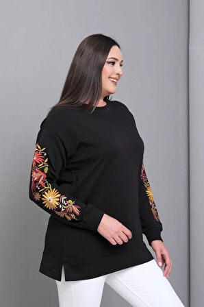 Kolları Nakışlı Yırtmaçlı Sweatshirt
