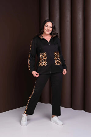 Kapüşonlu Leopar Desenli Alt-Üst Takım