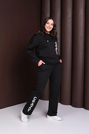 Kapüşonlu Crazy  Baskılı Alt-Üst Takım