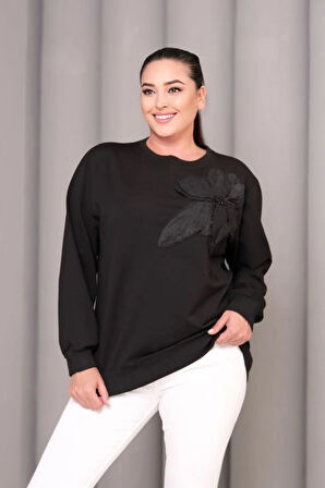Çiçek Aplikeli Sweatshirt