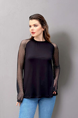 Kolları Tül Taşlı  Bluz