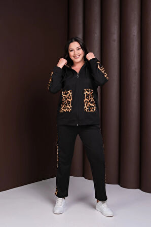 Kapüşonlu Leopar Desenli Alt-Üst Takım