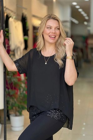 Eteği Pullu Şifon Bluz
