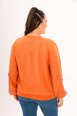 Kolları Yıldız Taş Baskılı Sweatshirt