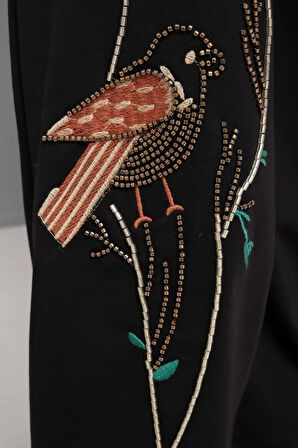 Kapüşonlu Fermuarlı Boncuk Nakışlı Takım