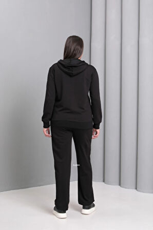 Kapüşonlu Fermuarlı Boncuk Nakışlı Takım