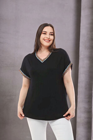 Yakası Kolları Örme Şerit Bluz