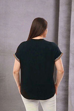 Yakası Kolları Örme Şerit Bluz