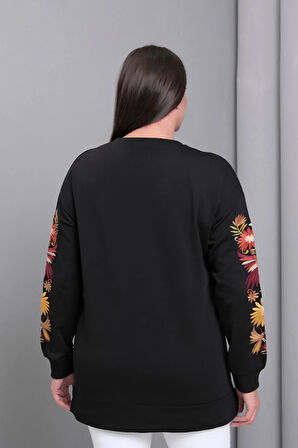 Kolları Nakışlı Yırtmaçlı Sweatshirt