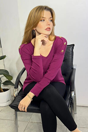 Omuz Düğme Detaylı Bluz