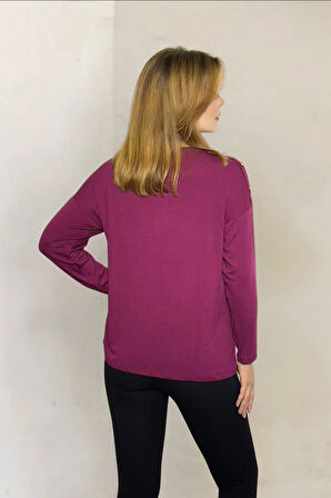 Omuz Düğme Detaylı Bluz