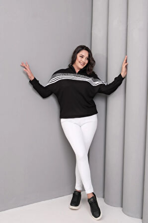 Çizgili Taş Baskılı Sweatshirt