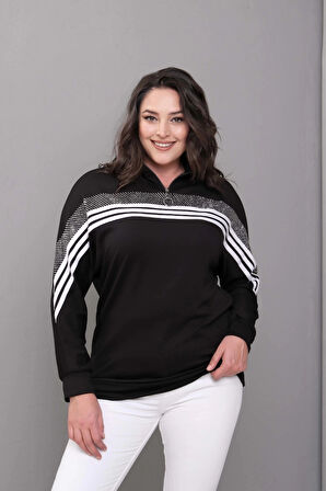 Çizgili Taş Baskılı Sweatshirt