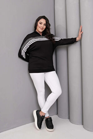 Çizgili Taş Baskılı Sweatshirt