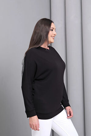 Sırtı Kanat Taş Baskılı Sweatshirt