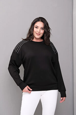 Omuzlar Taş Baskılı Sweatshirt