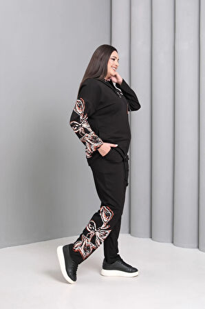 Kapüşonlu Fermuarlı Baskılı Takım