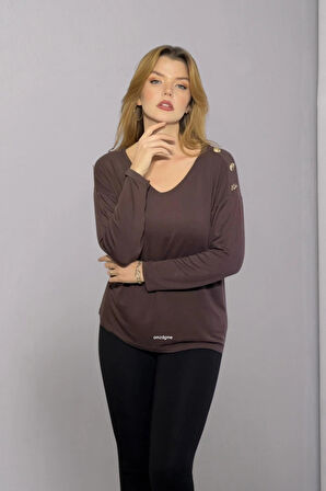 Omuz Düğme Detaylı Bluz