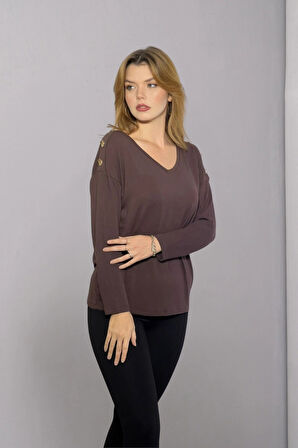 Omuz Düğme Detaylı Bluz