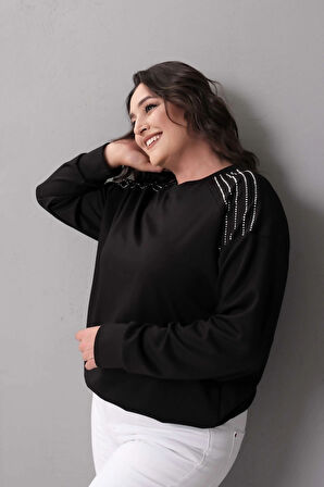 Omuzlar Taş Baskılı Sweatshirt