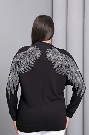 Sırtı Kanat Taş Baskılı Sweatshirt