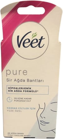 Pure Hipoalerjenik Yüz için Parfümsüz Sir Ağda Bandı (1 x 20 Adet)