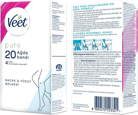 Pure Hipoalerjenik Yüz için Parfümsüz Sir Ağda Bandı (1 x 20 Adet)