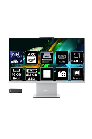 Ideacentre 24ILL11 Intel Core Ultra 7 256V 16GB RAM 512GB SSD 23.8" Full HD (1920x1080) Win11 Pro F0JY001ATRP308 Beyaz AI-Powered All In One Bilgisayar + Per4 USB Bellek