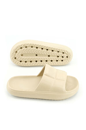 Kareli Yumuşak Tabanlı Bahçe Plaj Havuz Deniz Yazlık Günlük Terlik Bej