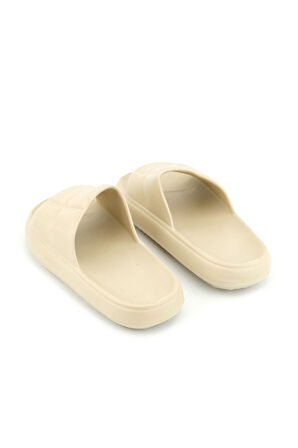 Kareli Yumuşak Tabanlı Bahçe Plaj Havuz Deniz Yazlık Günlük Terlik Bej