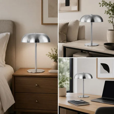 Modern Mantar Tasarımlı Masa Lambası, Beyaz Dekoratif LED Masaüstü Aydınlatma, Şık Gece Lambası, Komodin, Çalışma Masası, Salon ve Ofis Kullanımına Uygun Dekoratif Abajur (GÜMÜŞ)