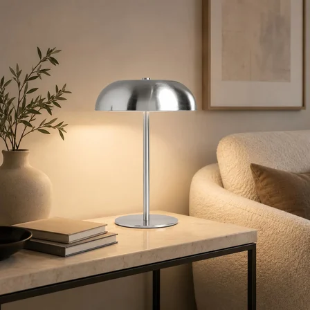 Modern Mantar Tasarımlı Masa Lambası, Beyaz Dekoratif LED Masaüstü Aydınlatma, Şık Gece Lambası, Komodin, Çalışma Masası, Salon ve Ofis Kullanımına Uygun Dekoratif Abajur (GÜMÜŞ)