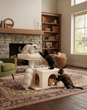 Reyo Pet Komfor Stepli Yuvalı Kedi Tırmalaması Beyaz