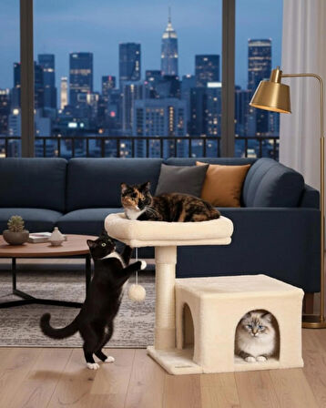 Reyo Pet Komfor Stepli Yuvalı Kedi Tırmalaması Beyaz