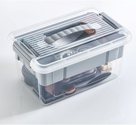Bölmeli ve Katlı Plastik Organizer Makyaj Düzenleyici – Kilitli Takım Sandığı Organizer Kutu, Taşıma Kulplu Çok Amaçlı Düzenleyici, Katlı Saklama Kutusu (9 Litre)