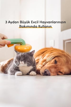 GoByPet Otomatik Temizlenen Pet Tarağı, Basmalı Sistem, Çelik İğneli, Ergonomik Sap (Turuncu)