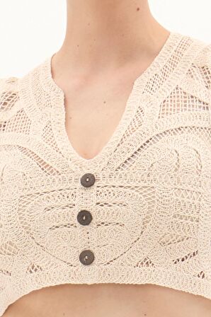Krem Dantel Detaylı Yazlık Büstiyer