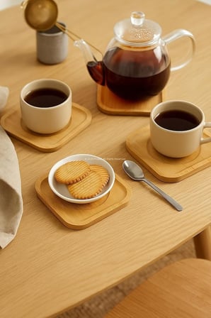 6 Lı Bambu Kare Çay Tabağı/Çay Bardağı Tabağı 10 cm