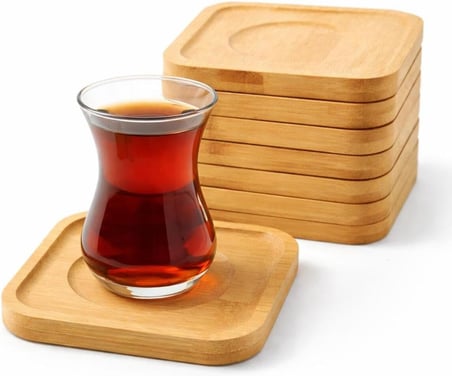 6 Lı Bambu Kare Çay Tabağı/Çay Bardağı Tabağı 10 cm
