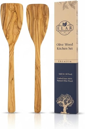 Zeytin Ağacı Spatula 2'li Set – İnce ve Hafif – Omlet, Krep, Krep ve Hafif Tavada Kızartmak için Mükemmel – Yapışmaz Tavalar için Güvenli