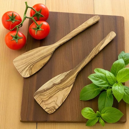 Zeytin Ağacı Spatula 2'li Set – İnce ve Hafif – Omlet, Krep, Krep ve Hafif Tavada Kızartmak için Mükemmel – Yapışmaz Tavalar için Güvenli