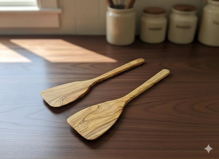 Zeytin Ağacı Spatula 2'li Set – İnce ve Hafif – Omlet, Krep, Krep ve Hafif Tavada Kızartmak için Mükemmel – Yapışmaz Tavalar için Güvenli
