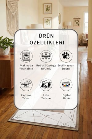 Moliva Vizon Yıkanabilir Kaymaz Taban Dijital Baskılı Yolluk Halı