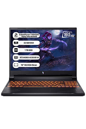 Acer Nitro V16 ANV16-41 AMD R7 8845HS 32GB 1TB SSD RTX4060-8GB Dos 16" WUXGA 165Hz Taşınabilir Bilgisayar NH.QRUEY.003