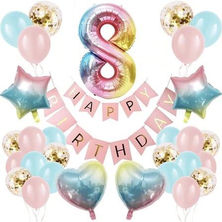 Renkli Folyo Balon Rakam Set Dogum Günü Süsü Yaş 8