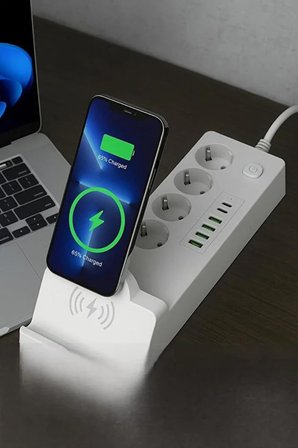 Vothoon Akım Korumalı Priz ve Masaüstü Şarj İstasyonu Kablosuz 4 Priz,4 USB, 2 Type-C Girişli 2 Metre