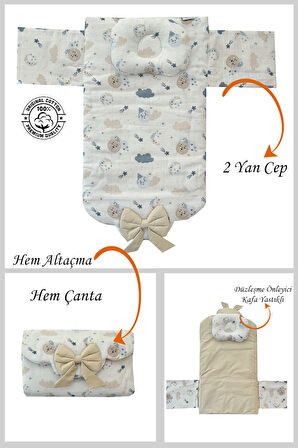 Müslin Ay Desen Süpriz Altaçmalı Çanta - Altaçma Minderi - Alt değiştirme