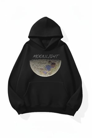 Unisex Yumuşak Dokulu Real Moonligt Baskılı Tasarım Oversize 3 İplik Hoodie Sweatshirt
