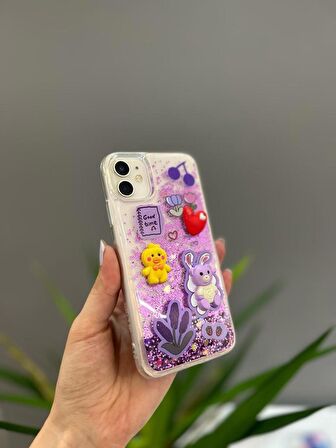 Iphone 11 Uyumlu Sevimli Sulu Simli Ayıcıklı Kılıf